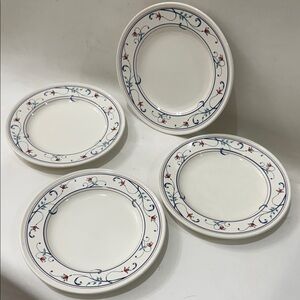 Mikasa Intaglio Cac20 Annette Floral Salad Appetizer 4 Saucers Blue Red Accents